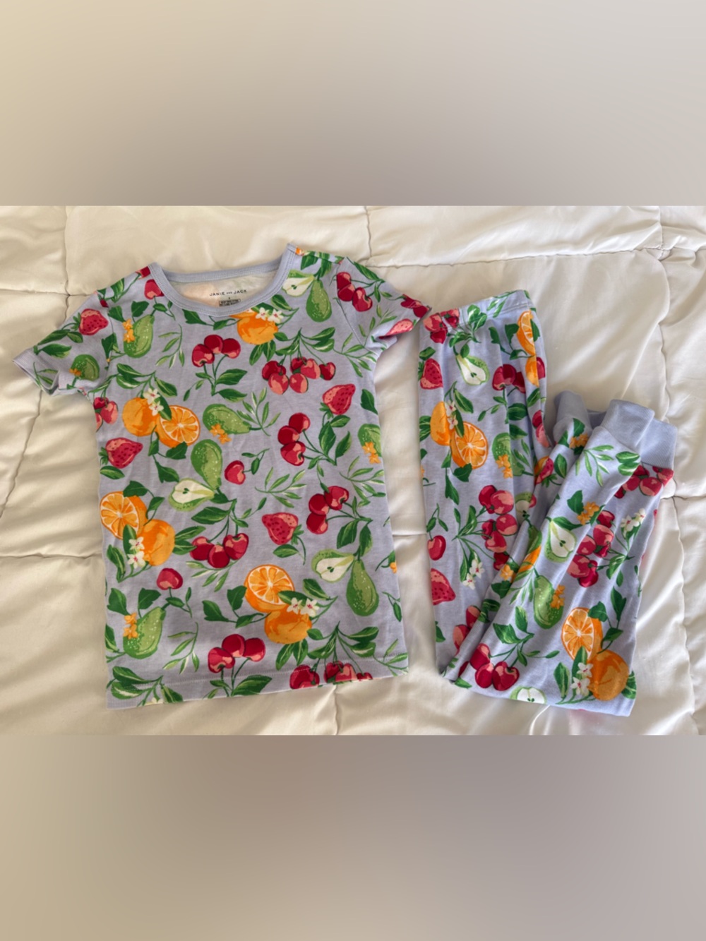 Janie and Jack Blue Fruit-Print Pajama Set (6T)
